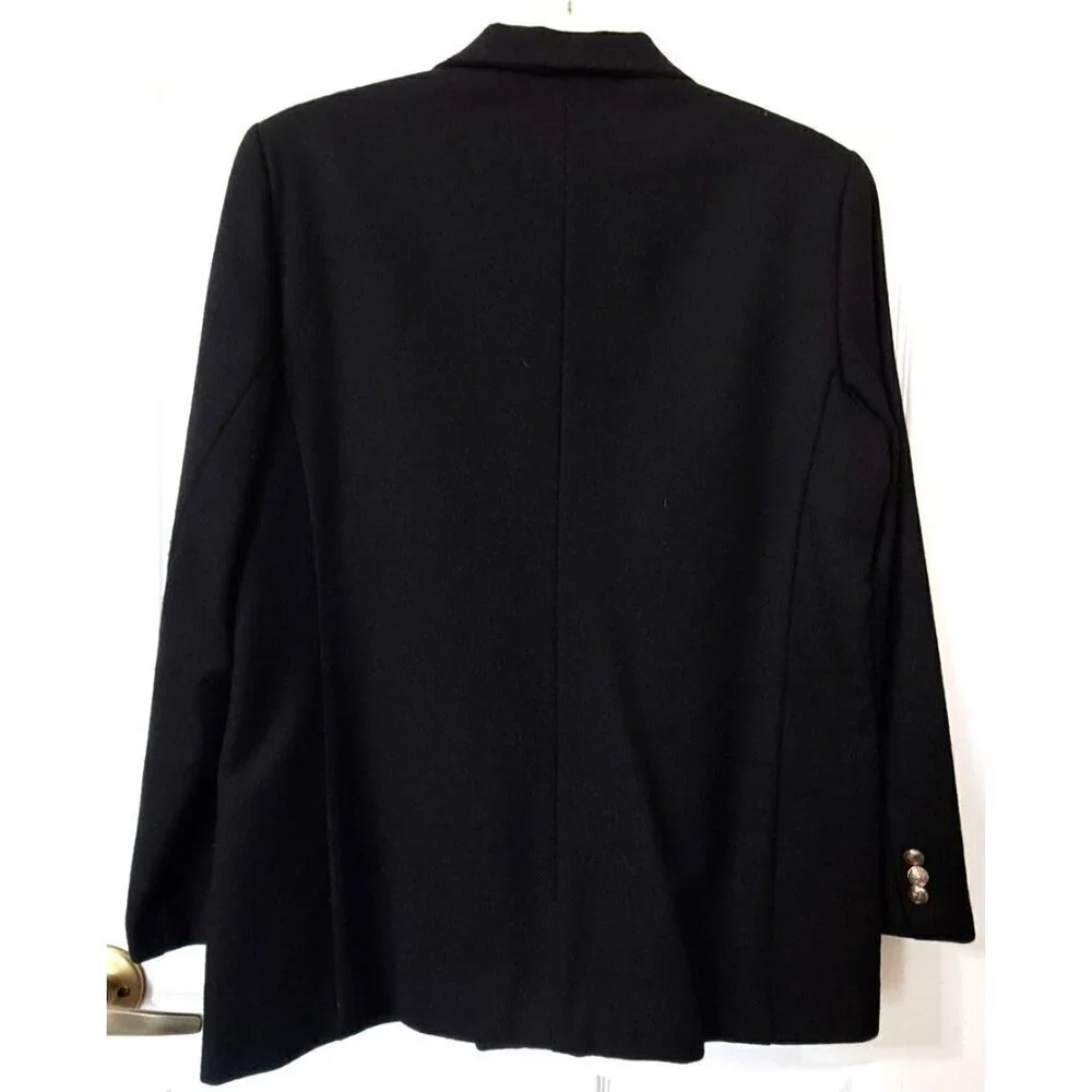 Stephanie Andrews 12P Black Wool Double Breasted Blazer Office Academia Classic